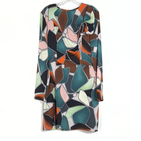Diane Von Furstenberg Silk Mini Dress Sz 12 Multicolor Shoulder Bow Long Sleeve - Picture 2 of 14